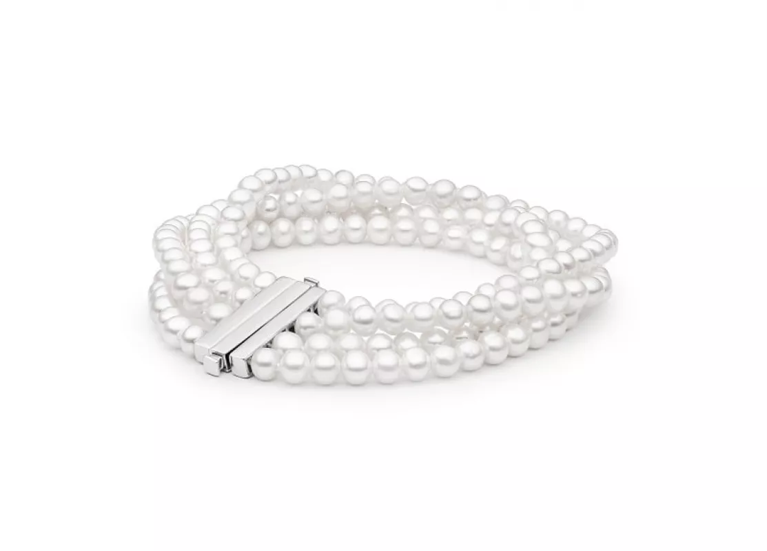 Elegantes Perlenarmband 4-reihig weiß rund 18 cm 925er Silber Elegantes Perlenarmband 4-reihig weiß rund 18 cm 925er Silber